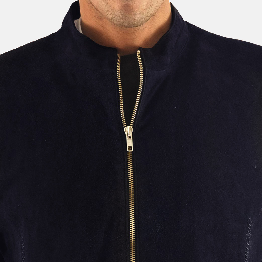 Men's Charcoal Navy Blue Suede Biker Jacket