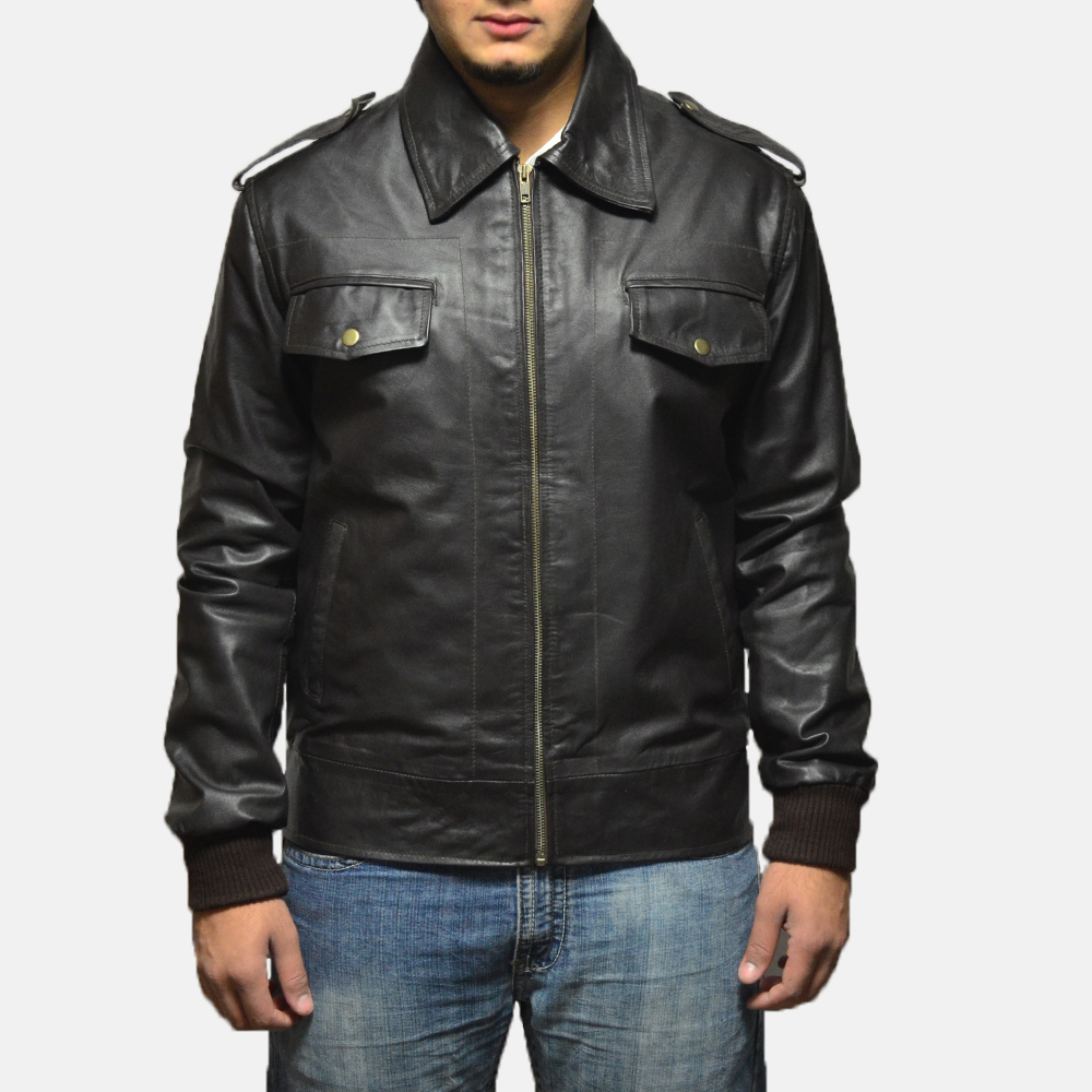 Mens Chocolate Rumble Leather Bomber Jacket