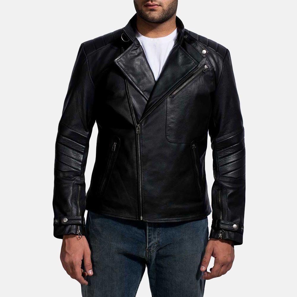 Mens Cirsova Black Leather Biker Jacket