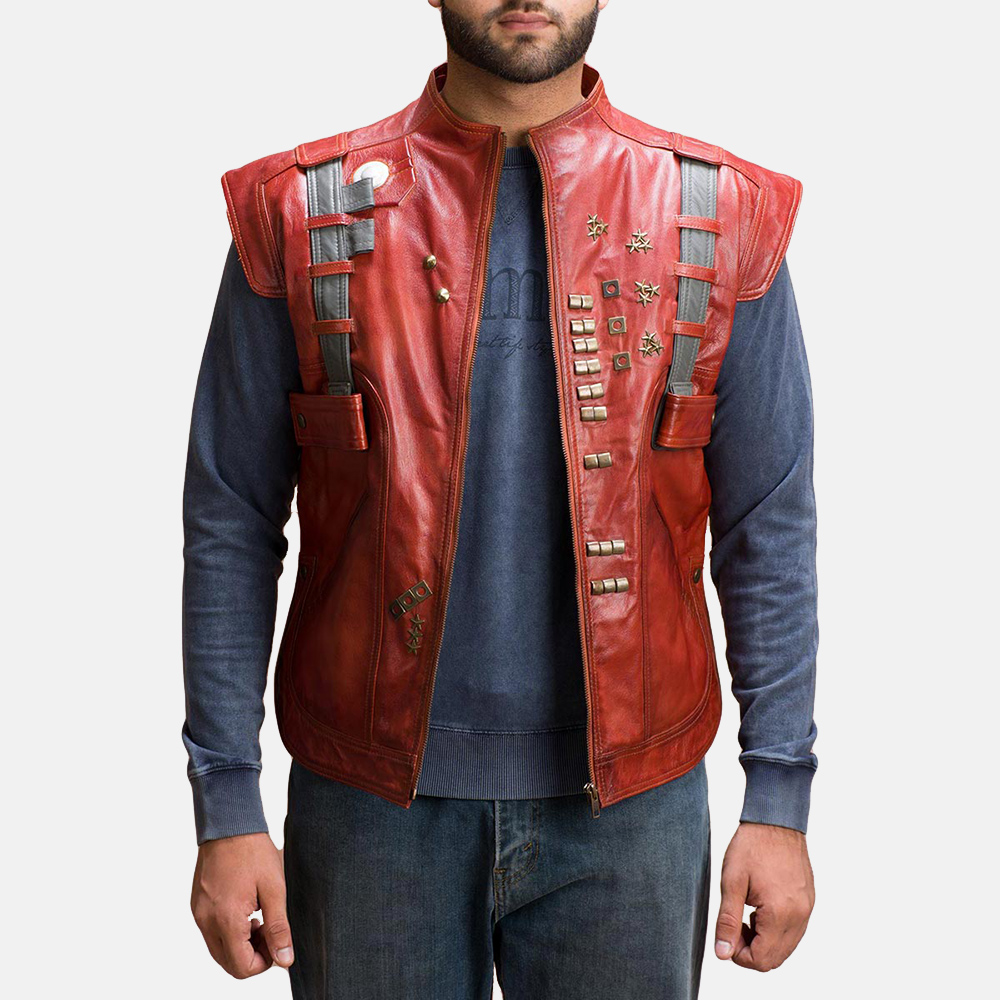 Mens Mars Maroon Leather Vest