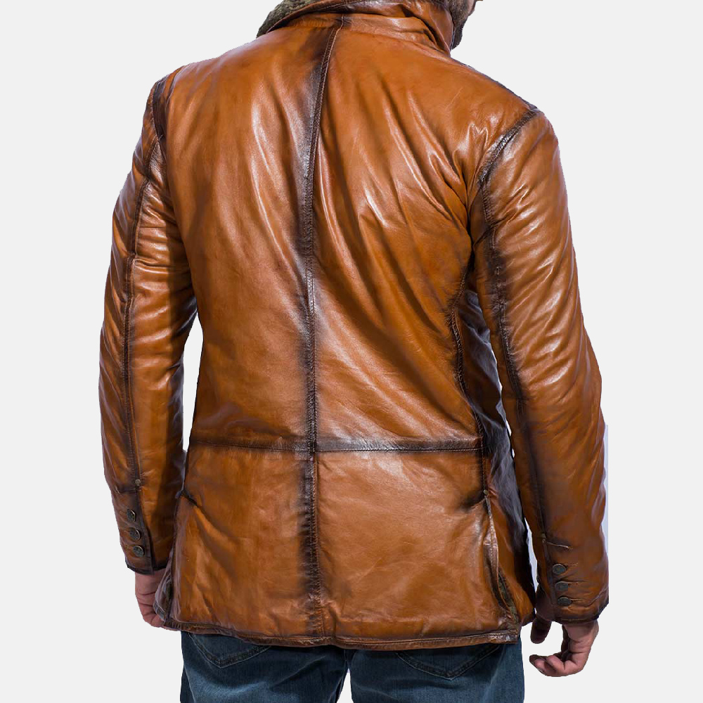 Mens Rocky Brown Fur Leather Coat